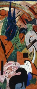 Paisaje con animales y arco iris de Franz Marc