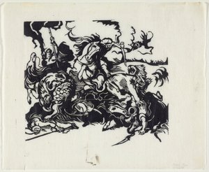 Caza de leones después de Delacroix de Franz Marc