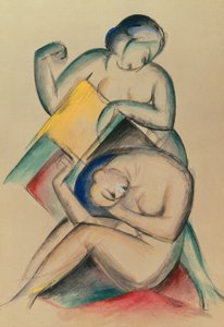 Dos mujeres desnudas, c.1910-15 (gouache y acuarela sobre papel) de Franz Marc