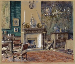 Sala de caballeros con chimenea