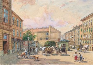 La línea Burggassen en Viena (esquina de Kaiserstraße y Burggasse) de Franz Reinhold