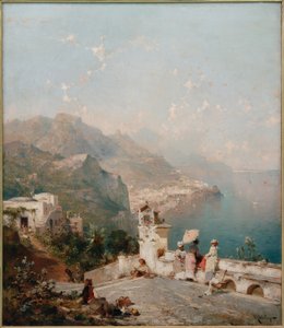 Damas elegantes contemplan el Golfo de Salerno de Franz Richard Unterberger