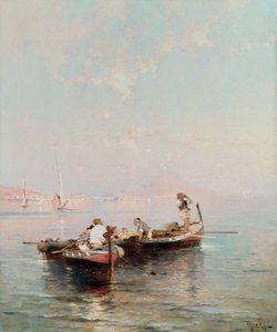 Barco de pesca en la bahía de Nápoles de Franz Richard Unterberger