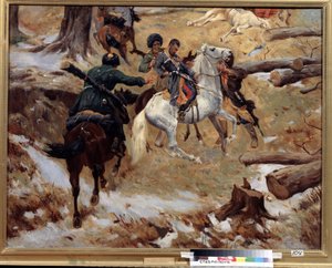 La muerte del Comandante General Nikolai Sleptsov (1815-1851) asesinado por chechenos en combate el 10 de diciembre de 1851 durante la Guerra del Cáucaso (conquista del Cáucaso) en Chechenia. (Muerte del mayor general Nikolay Sleptsov en una pelea en Chech