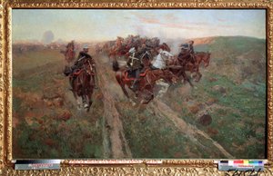 Escena de la batalla de Kuryuk Dara en julio de 1854 (Escena de la batalla de Kuryuk Dara en julio de 1854). Pintura de Franz Roubaud (1856-1928). Óleo sobre tela de Franz Roubaud