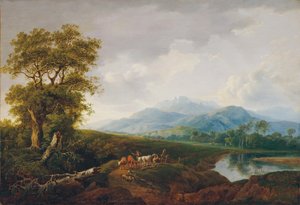 paisaje con montaña nevada de Franz Scheyerer