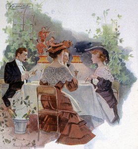 Cena en un restaurante del Bois de Boulogne, hacia 1900 (ilustración de Franz Schmidt