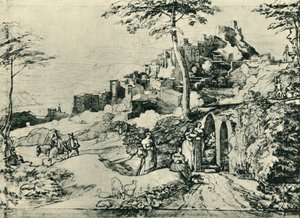Mujeres junto a una fuente de agua en Olevano, cerca de Roma, Italia, 1822, 1943 de Franz Theobald Horny