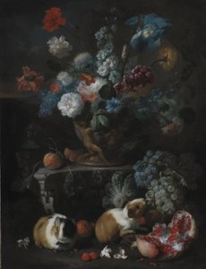 Arreglo floral con cobayas