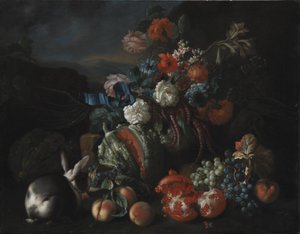 Base de Piedra con Flores y Frutas de Franz Werner Tamm