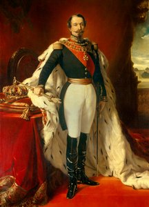Retrato de Napoleón III (1808-1873), Emperador de los Franceses frente a una vista del Chateau de Saint Cloud. Pintura de Franz Xaver Winterhalter (1806-1873) 1855 Dim. 2,4x1,5 m