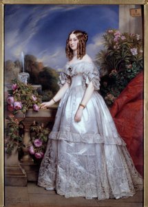 Retrato de la Duquesa de Nemours. Retrato de Victoria de Sajonia-Coburgo-Gotha (1822-1857) esposa del Duque de Nemours. Pintura de M. P. Julien Laurent (1805-1860) después de Franz Xavier Winterhalter. 1846. París, Artes Decorativas