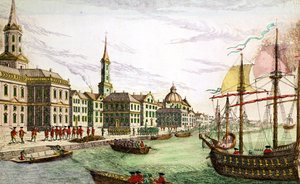 Desembarco de las tropas inglesas en Nueva York, 29 de junio de 1776 (grabado en color)