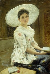 Una joven belleza con sombrero blanco de Franz Xaver Simm