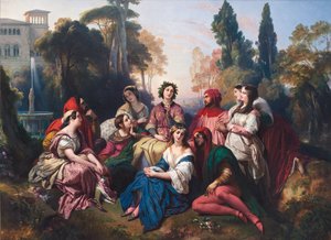 El Decamerón (El Decamerón). Composición inspirada en la colección de cuentos de Giovanni Boccaccio (Jean Boccace de Franz Xaver Winterhalter