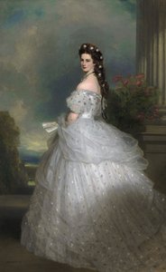 Portugués: Emperatriz Elisabeth de Austria: Su cabello está adornado con estrellas de oro blanco engastadas con diamantes. La emperatriz Isabel de Austria en traje de gala con estrellas de diamantes de Franz Xaver Winterhalter