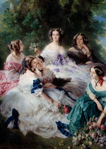 La Emperatriz Eugenia (1826-1920) en 1855 rodeada de las damas de honor del Palacio, representando a la Princesa de Essling, la Baronesa de Stones, la Vizcondesa Lezay-Marnesia, el Emperador en la parte superior en blanco y la Marquesa de Montebello