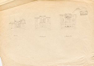 Bocetos de diseño para Matcha Atelier Villa - fachada jardín de Franz von Matsch