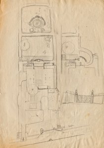 Bocetos de diseño para Matcha Atelier Villa: plano de planta de todo el complejo y jardín, sistema de puertas de Franz von Matsch