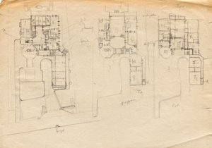 Bocetos de diseño para Matcha Atelier Villa - plano de planta de tres pisos de Franz von Matsch