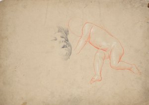 Estudios de un bebé, la cabeza de un bebé dormido, la cabeza de una mujer