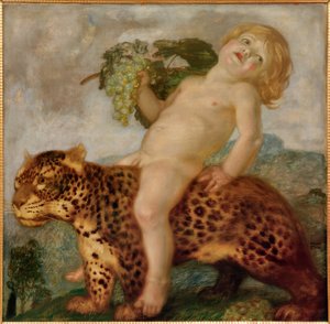 Niño Baco sobre un pantera