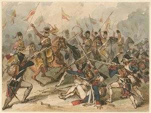 Infantería francesa y húsares rusos en combate en Austerlitz de Frédéric Goupil Fesquet