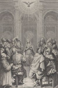 El Pentecostés, con los Apóstoles y la Virgen sentados en círculo, el Espíritu Santo ap..., 1729-40 de Frédéric Horthemels