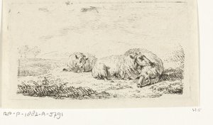 Tres ovejas tiradas en la hierba de Frédéric Théodore Faber