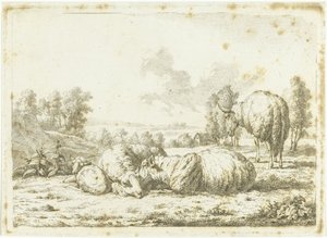 Paisaje con tres ovejas y un cordero. de Frédéric Théodore Faber