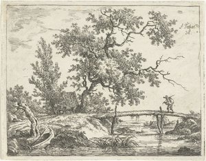 paisaje con hombre en puente de Frédéric Théodore Faber
