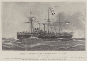 HMS Amphion, reportado varado cerca de Antigua de Fred T. Jane