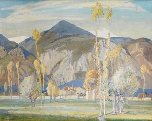 Los Alpes Marítimos, cerca de Alassio (Témpera sobre seda colocada sobre tabla) de Freda Marston