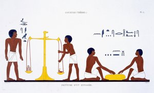 Rituales de la muerte (tema poco claro), de un raro registro de frescos de Tebas, registrado en 1819-1822 en su segunda visita a Egipto por Frederic Cailliaud (1787-1869) (litografía en color)