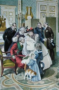 La visita a los abuelos, después de una acuarela original, finales del siglo XIX (litografía en color)