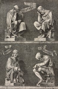 Alegoría del Estudio, figuras decorativas en la base de la estatua de Martin Schongauer creada por Auguste Bartholdi (1834-1904) para el convento de Unterlinden, Colmar, Francia. de Frederic Auguste Bartholdi
