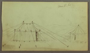 Dibujo, Una tienda oblonga decorada y una tienda circular sujeta con cuerdas, 2 de marzo de 1868 de Frederic Edwin Church