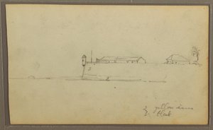 Dibujo, Un fuerte; reverso: Bocetos botánicos, Casa, 1857 de Frederic Edwin Church