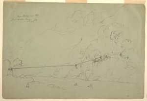 Dibujo, Un puente de cuerda en Colombia, agosto de 1853