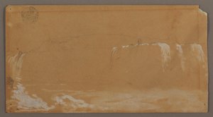 Dibujo, Cataratas Americanas, Isla de las Cabras y parte de las Cataratas Herradura, vistas desde la orilla canadiense del río Niágara, posiblemente 1858. de Frederic Edwin Church