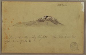Dibujo, Pico de la montaña andina (Cayambe ), Otavalo, Ecuador, agosto o septiembre de 1853 de Frederic Edwin Church