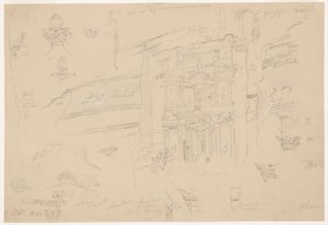 Dibujo, Detalles arquitectónicos de El Khasneh, Petra, finales de febrero de 1868 de Frederic Edwin Church