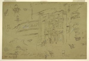 Dibujo, Detalles arquitectónicos de El Khasneh, Petra, finales de febrero de 1868 de Frederic Edwin Church