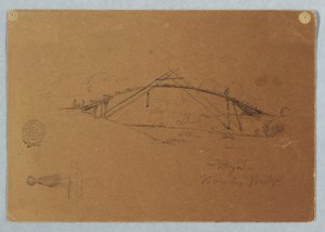 Dibujo, Puente de bambú en Buga, Colombia y Niña cargando una jarra, Cartago, Colombia, julio de 1853. de Frederic Edwin Church