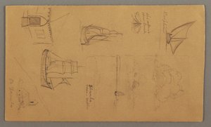 Dibujo, Estudios de barcos, Estudio de nubes, Dos edificios, posiblemente 1868 de Frederic Edwin Church