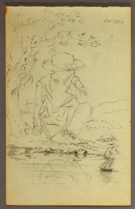 Dibujo, Niño arrodillado junto a un árbol, 1844 de Frederic Edwin Church