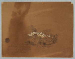 Dibujo, Puente sobre el río Combeima en Ibaque, Colombia, 16 de julio de 1853 de Frederic Edwin Church