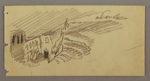 Dibujo, Edificio a la luz de la luna, posiblemente 1869