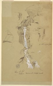 Dibujo, Cascada entre Ceppo Morelli y Macugnaga de Frederic Edwin Church