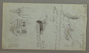 Dibujo, Cascada, probablemente Konigssee, Baviera, 1868